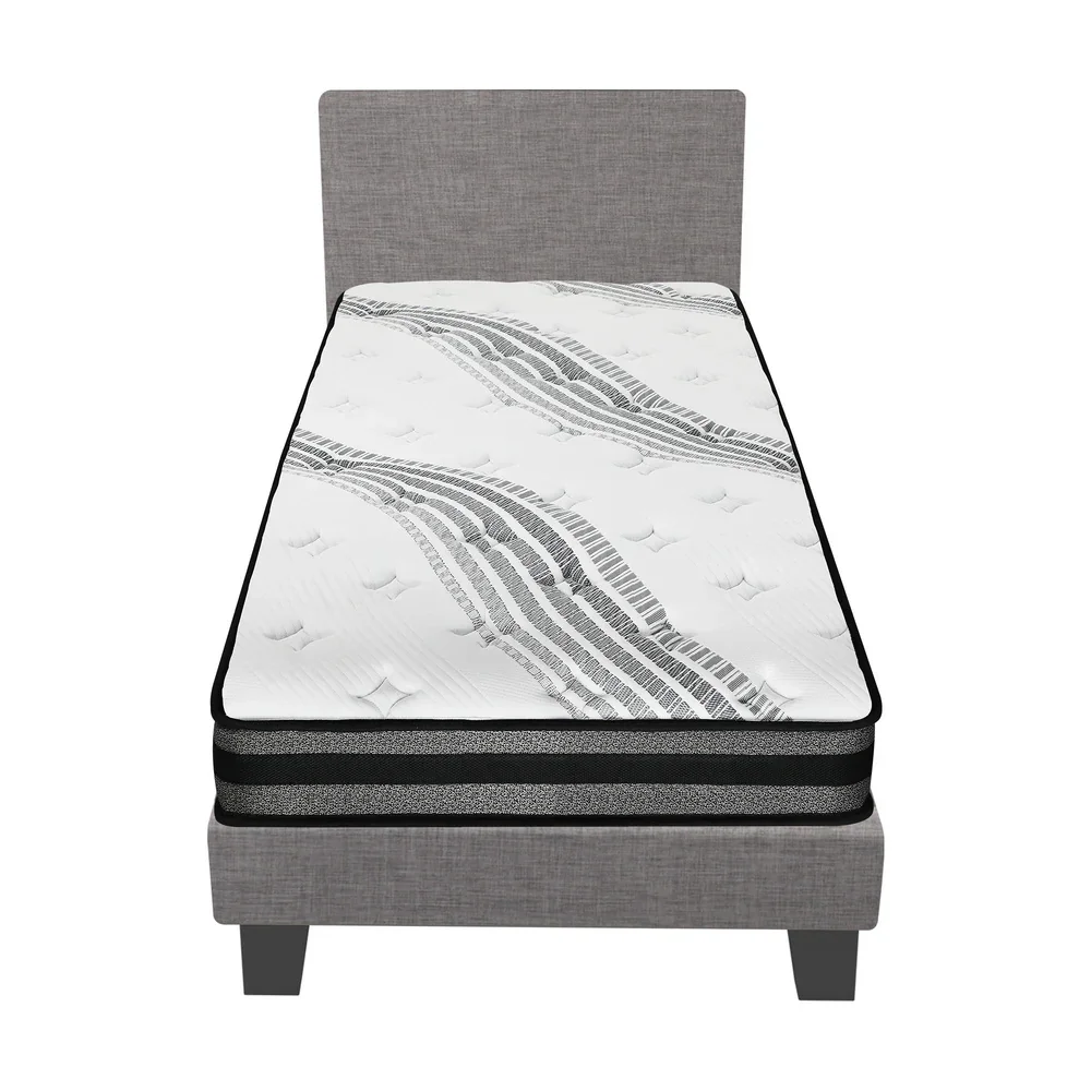 Bed Frame with Single Size Mattress Set Grey Fabric - Image 2