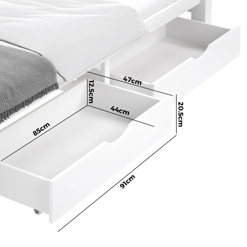 2x Storage Drawers Timber Trundle White - Image 4