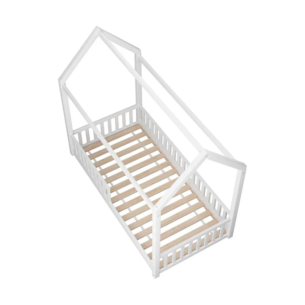 Kids Bed Frame With Single Mattress House Frame White - Image 2