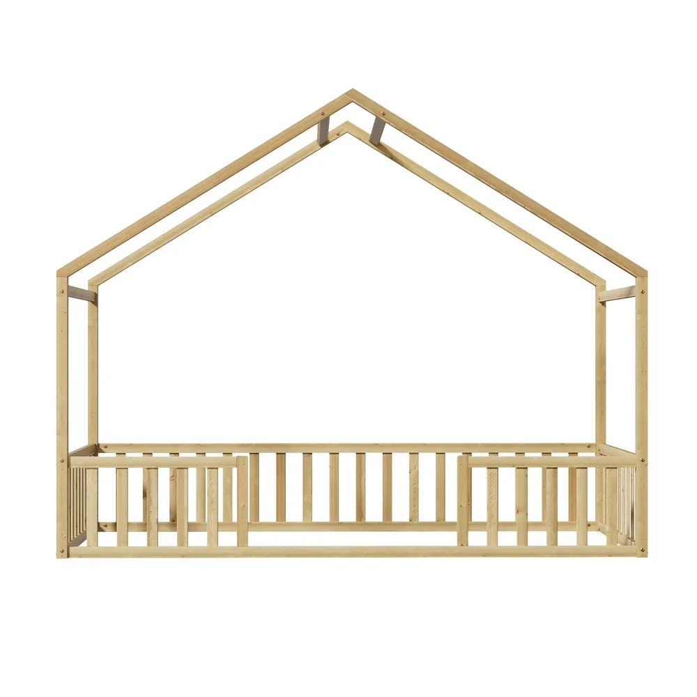Wooden Kids Bed Frame King Single House Beds Timber Natural - Image 2