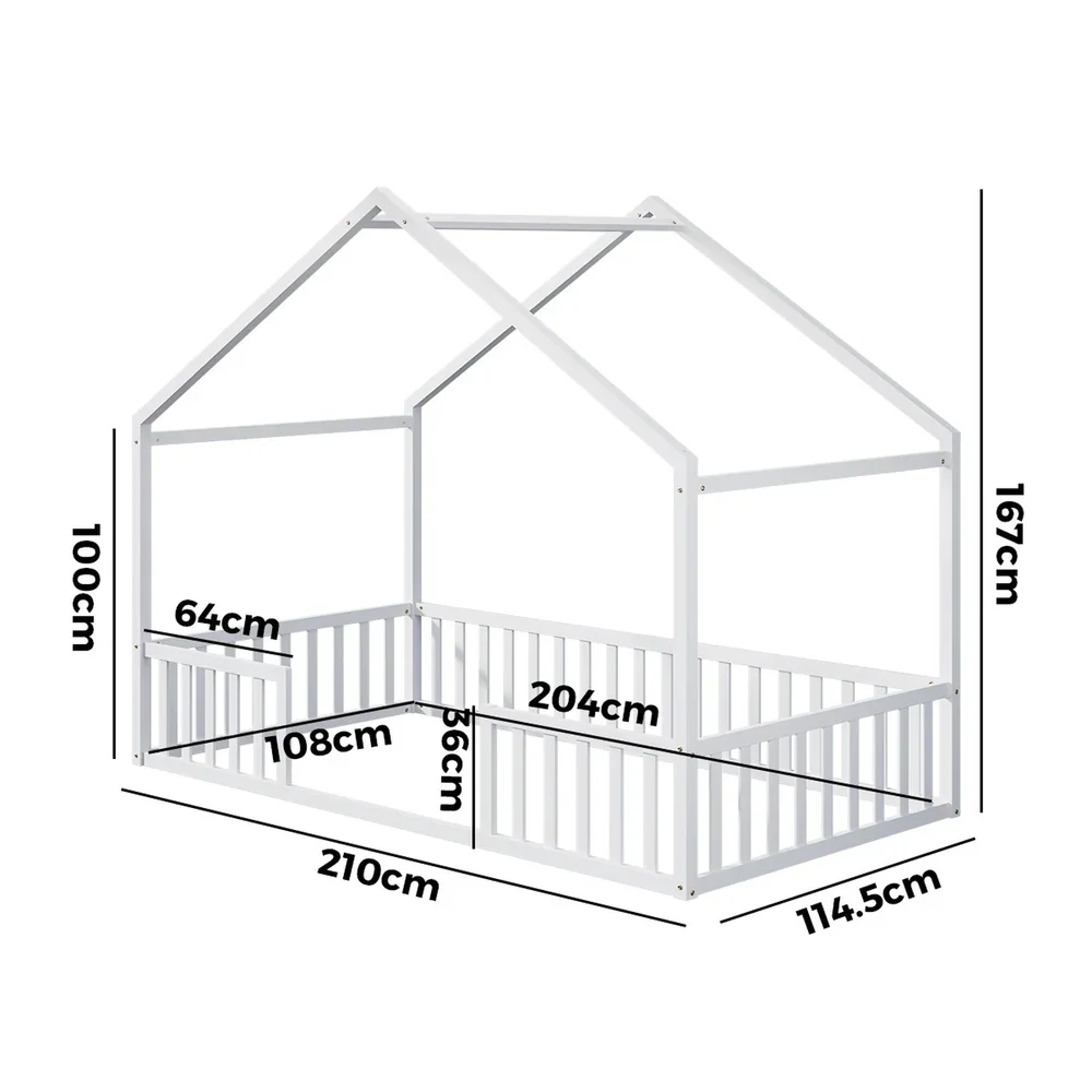 Wooden Kids Bed Frame King Single House Beds Timber White - Image 4