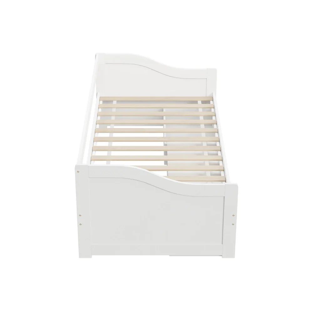 Single Kids Bed Frame with Trundle Storage Drawers Timber White - Image 5