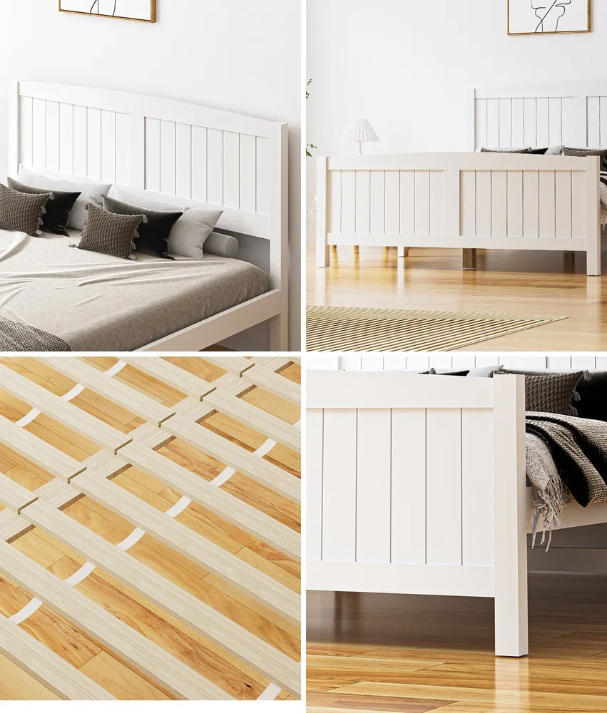 Bed Frame Double Size Timber Platform White - Image 8