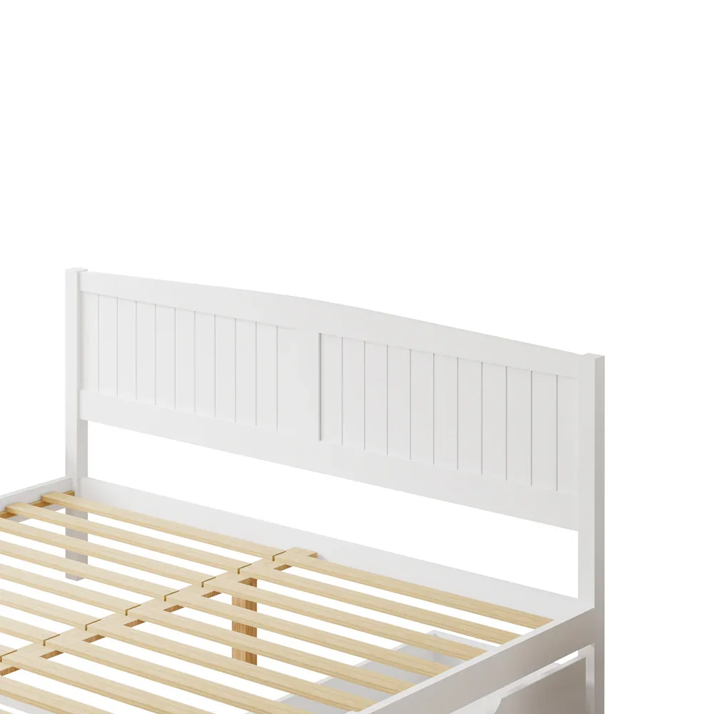 Wooden Bed Frame King Size with Trundle Drawers White - Image 4