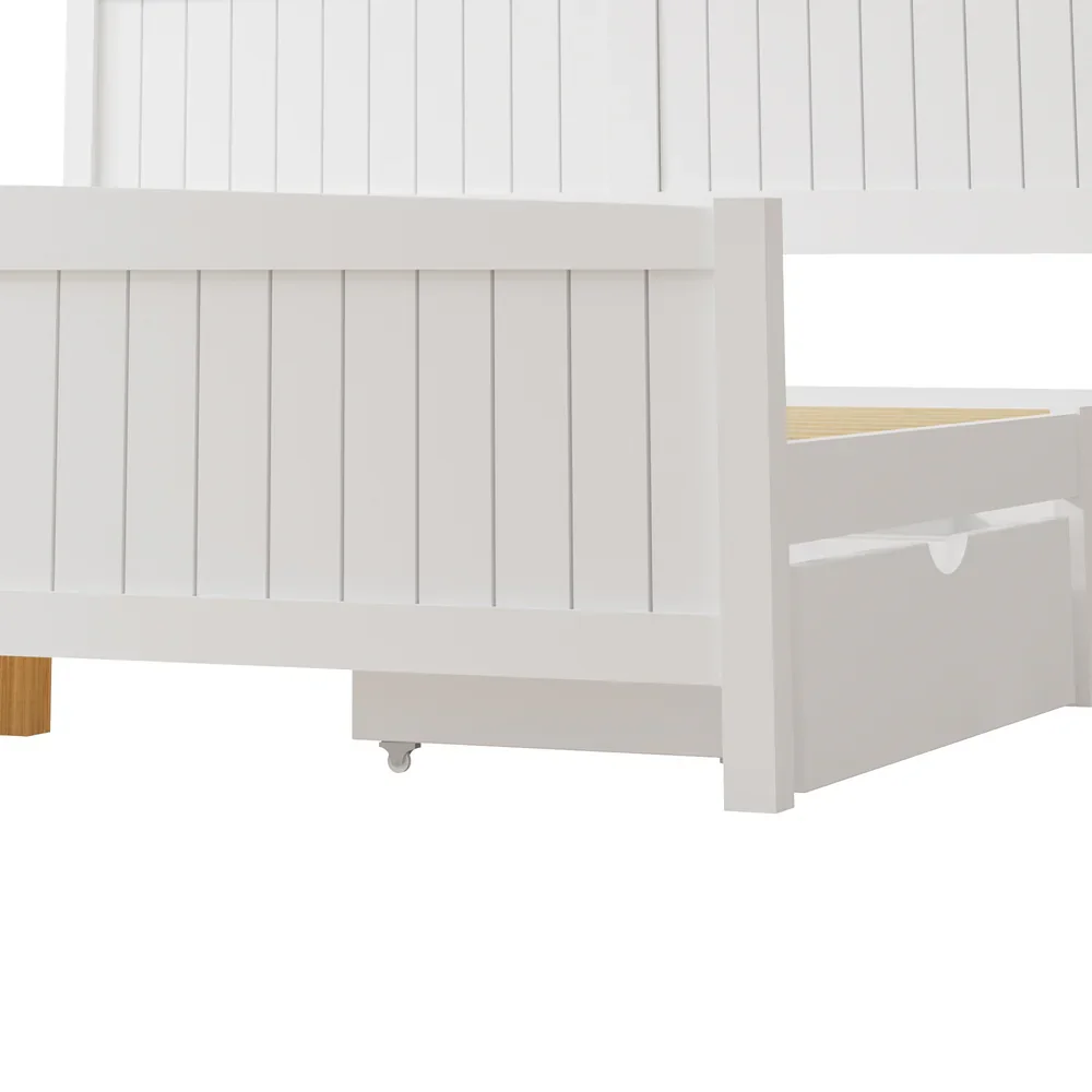 Wooden Bed Frame King Size with Trundle Drawers White - Image 8