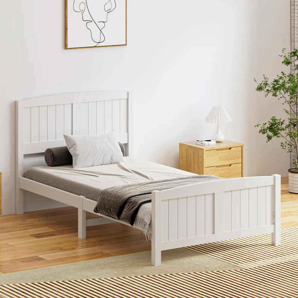 Bed Frame King Singe Size Timber Platform White - Image 3