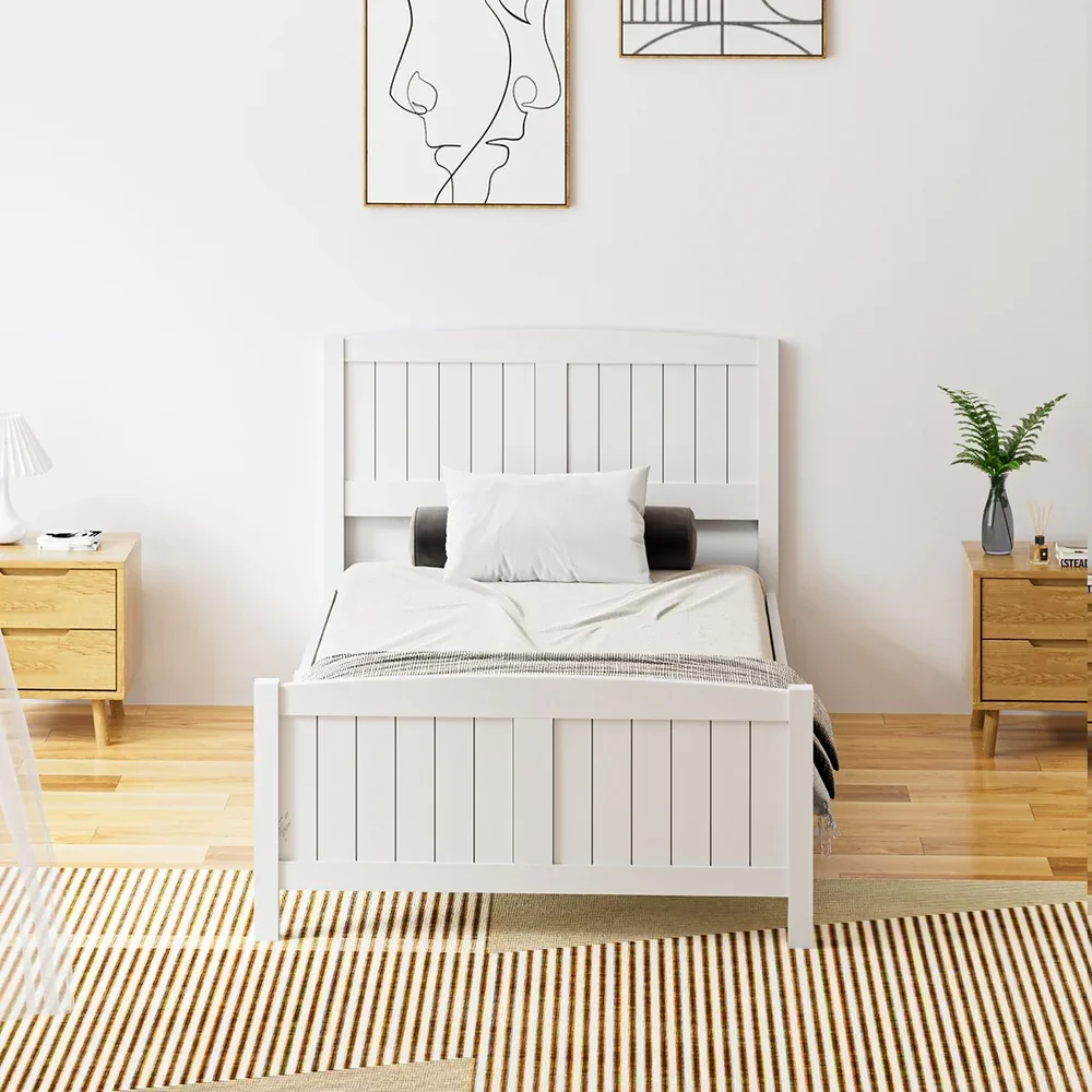 Bed Frame King Singe Size Timber Platform White - Image 4