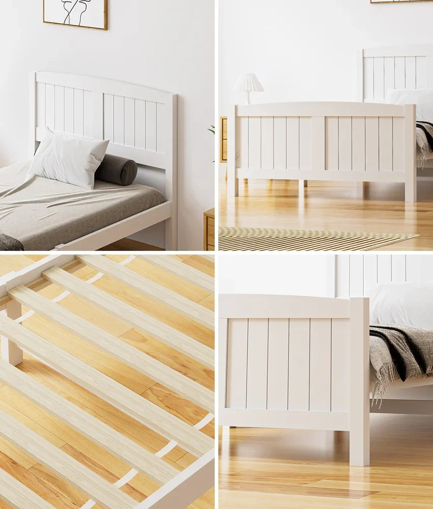 Bed Frame King Singe Size Timber Platform White - Image 5