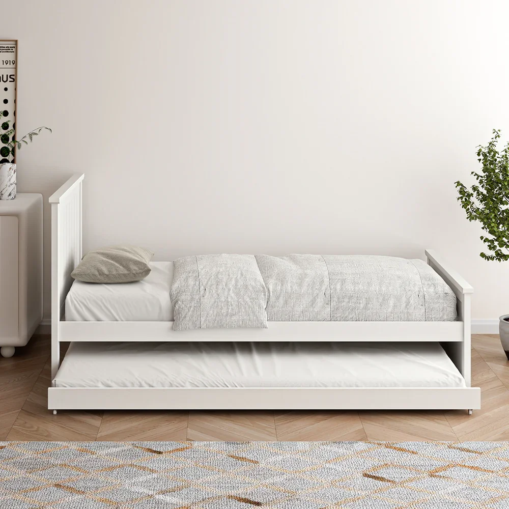 Trundle Bed Frame Single Size Wooden Daybed White - Image 4