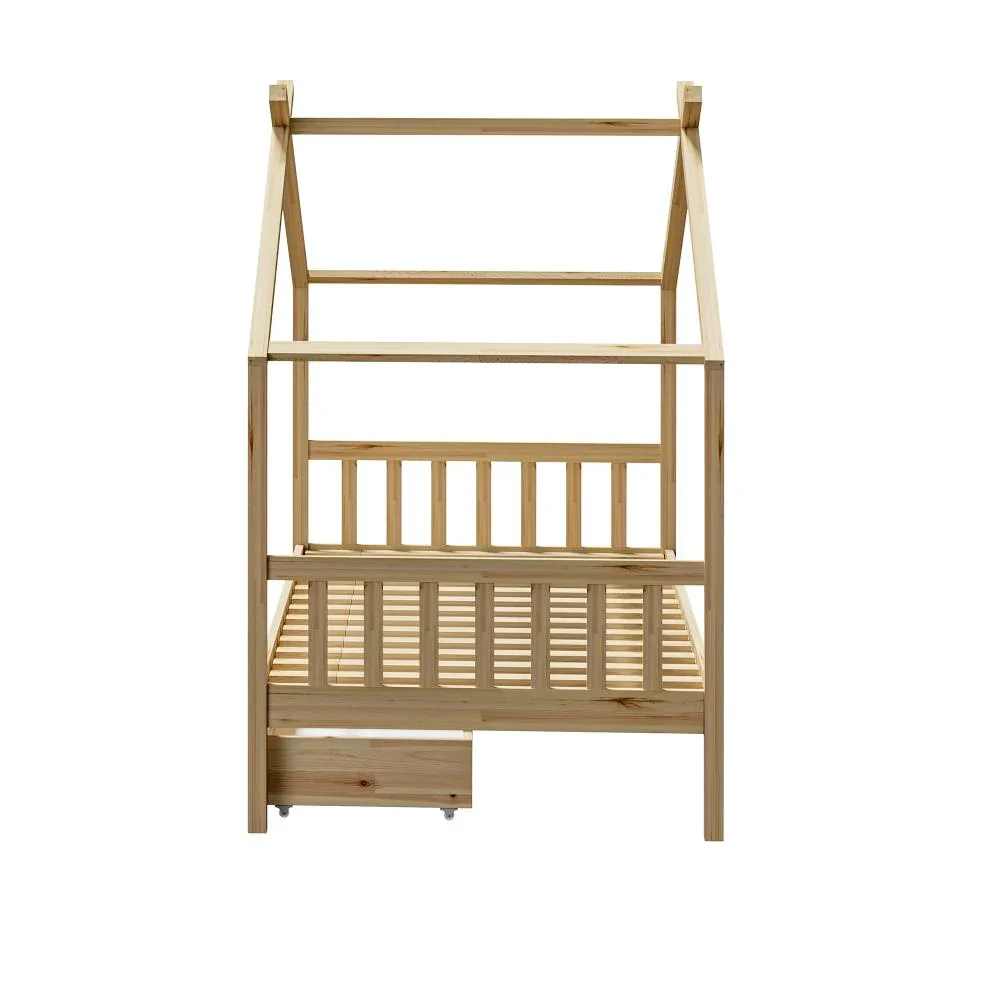 House Bed Frame Wooden Single Size with Drawers - Image 3