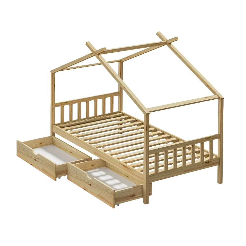 House Bed Frame Wooden Single Size with Drawers - Image 5