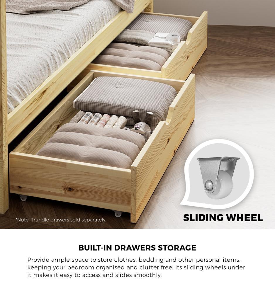 House Bed Frame Wooden Single Size with Drawers - Image 6