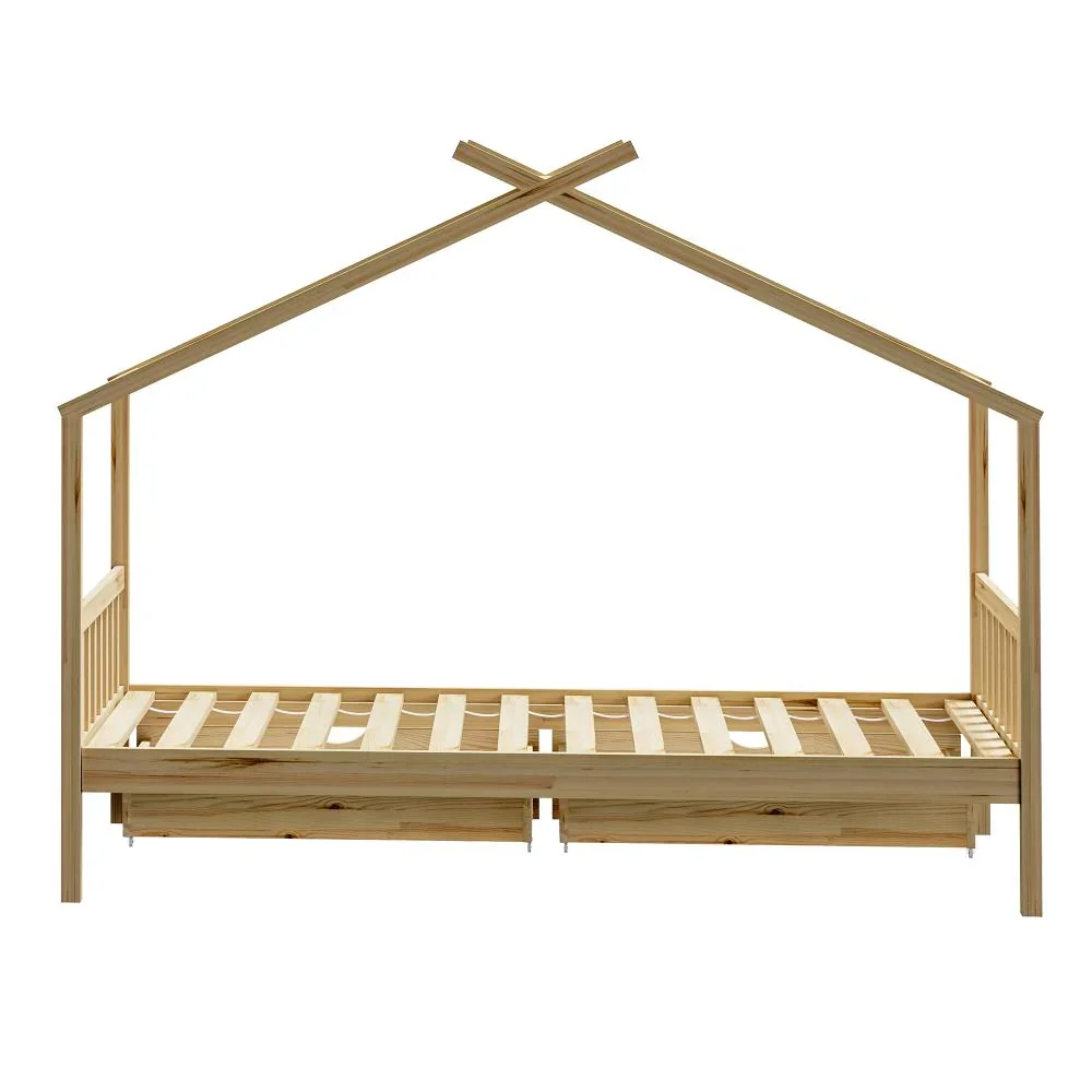 House Bed Frame Wooden Single Size with Drawers - Image 8
