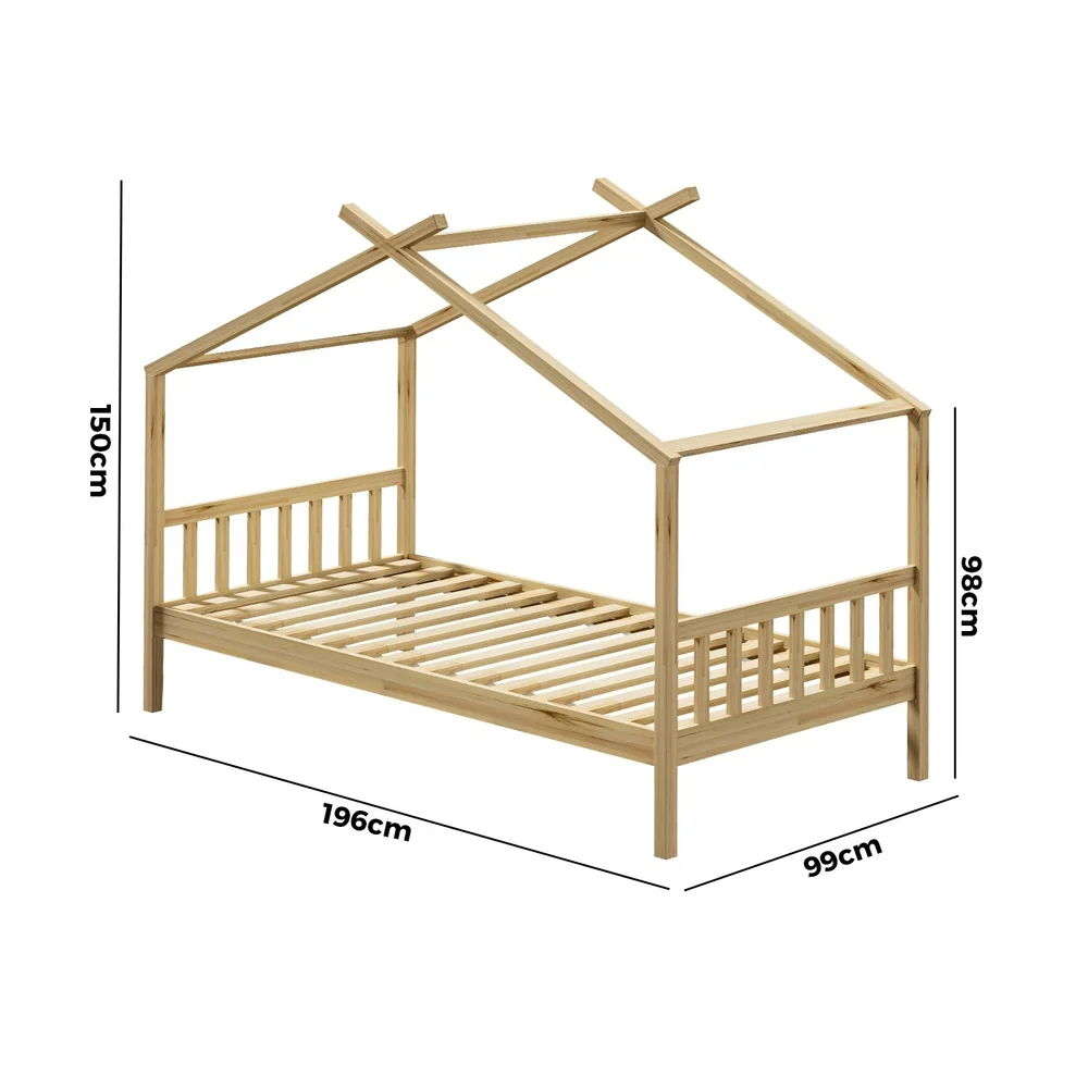 Bed Frame Wooden Kids Single Timber House Beds - Image 4