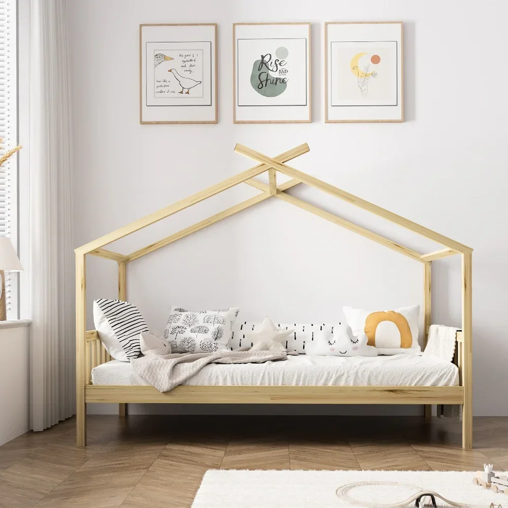 Bed Frame Wooden Kids Single Timber House Beds - Image 5