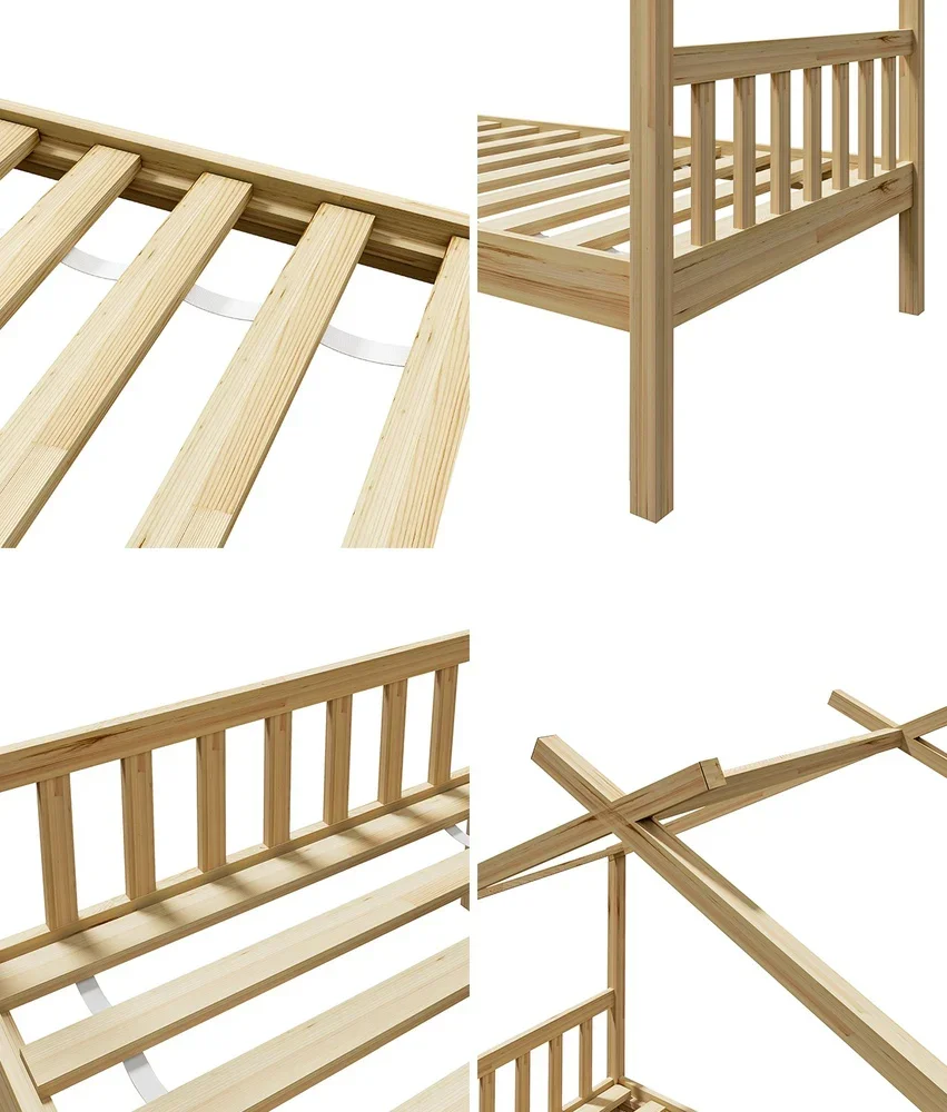 Bed Frame Wooden Kids Single Timber House Beds - Image 6
