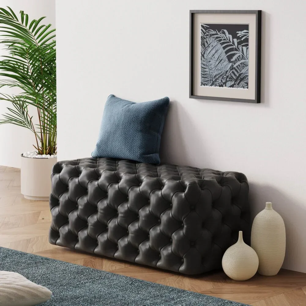 Black Leathaire Ottoman-Rectangular - Image 2