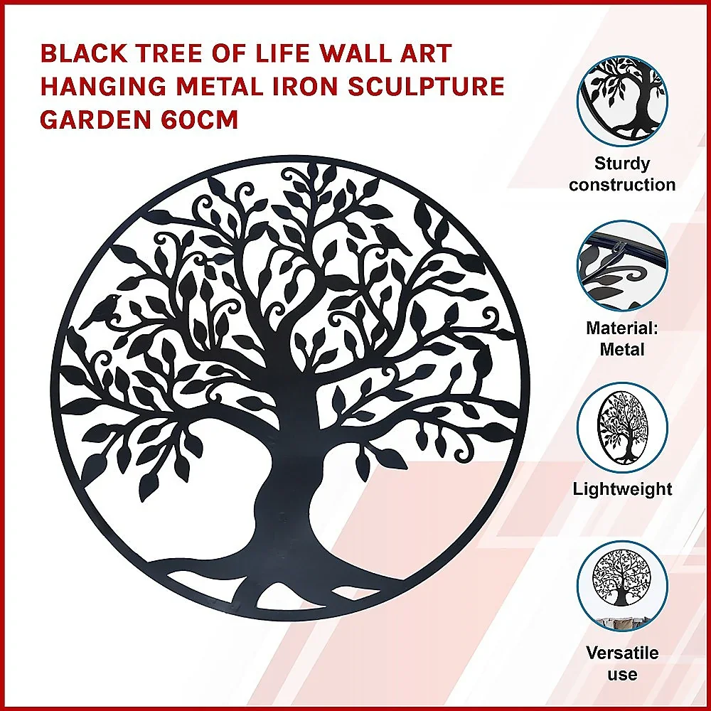 Black Tree of Life Wall Art Hanging Metal Iron Sculpture Garden 60cm - Image 3