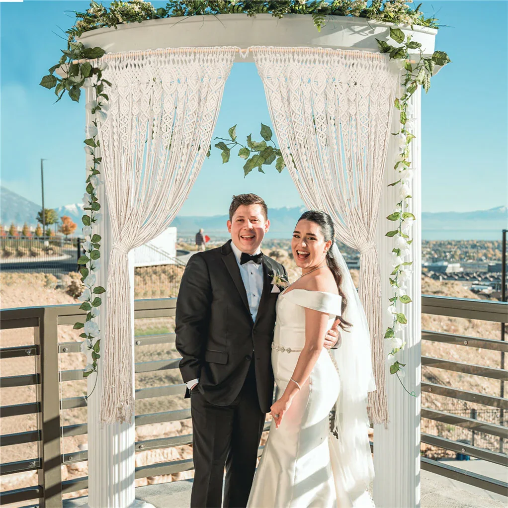 Boho Chic Macrame Tapestry Wedding Backdrop Arch Door Window Hanging Curtains - Image 4