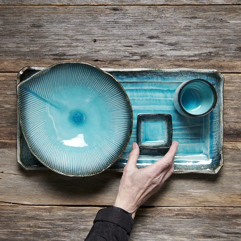 Bowl Leaf Shape 24cm Sky Blue Glaze - Image 5