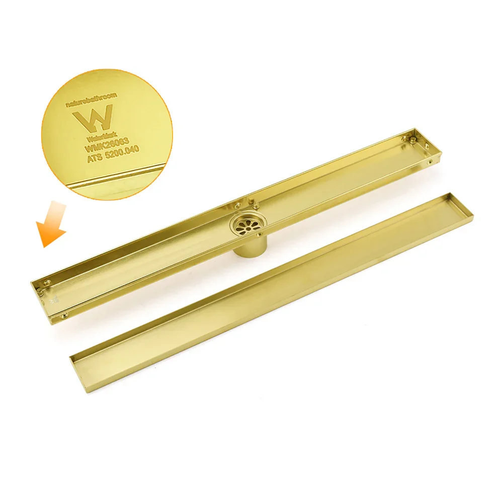 Brushed Gold 304SUS 800mm Tile Insert Shower Grate Floor Drain 50mm Waste Outlet - Image 4