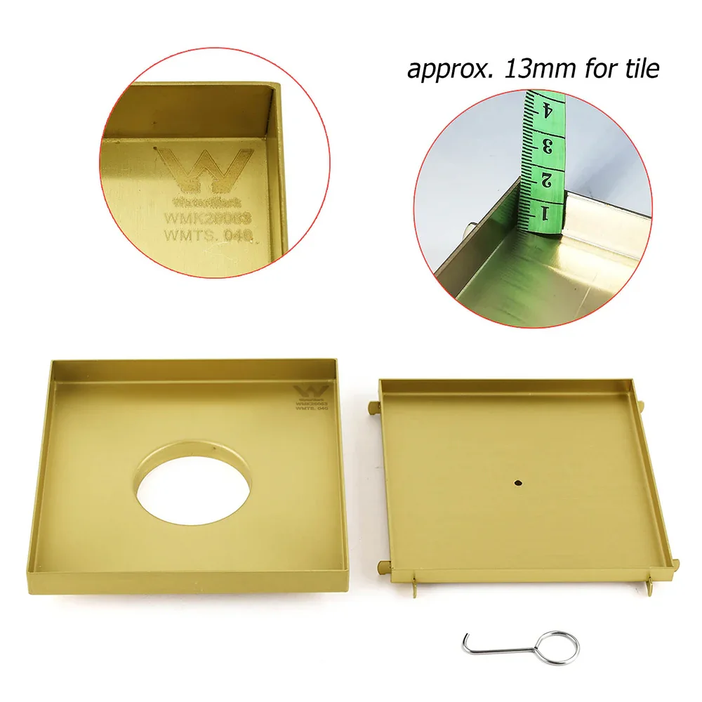 Brushed Gold Large 200mm Tile Insert Bathroom Floor Drain Grate 80mm Waste Outet - Image 3