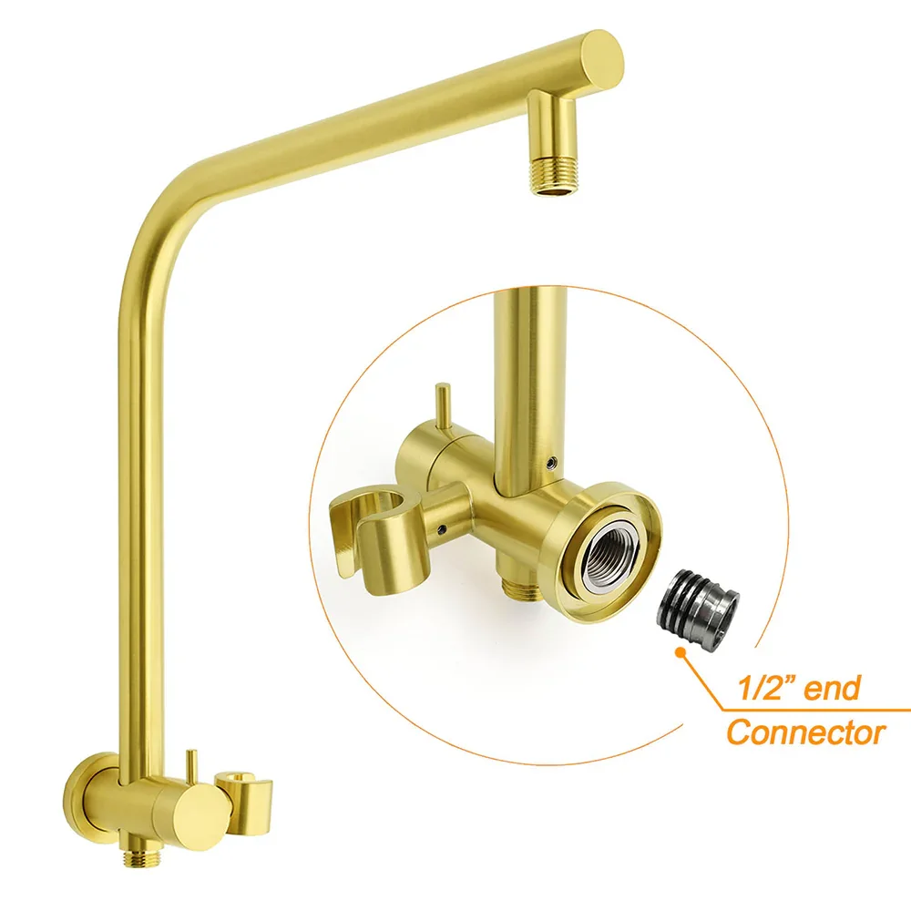 Brushed Gold Round 2in1 8" Shower Head Set Diverter Wall Arm Stainless Steel Handheld Small Face Mixer - Image 4