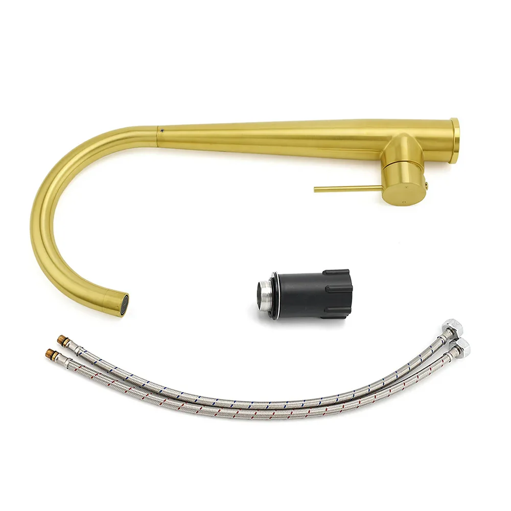 Brushed Gold Round Kitchen Mixer Sink Tap 360 Swivel Basin Laundry Faucet Spout - Image 7