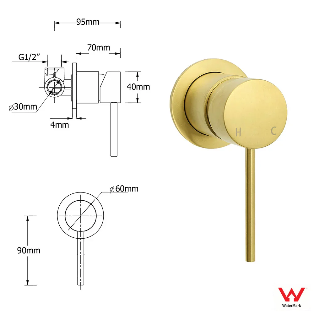 Brushed Gold Round Large 12" Rain Shower Head Stainless Steel Spray Handheld Wall Small Face Mixer Set - Image 8