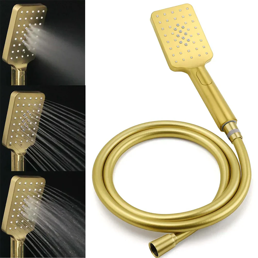 Brushed Gold Square 8" Rain Shower Head 3 Mode Handheld Sliding Rail Arm Dual Diverter Set - Image 7