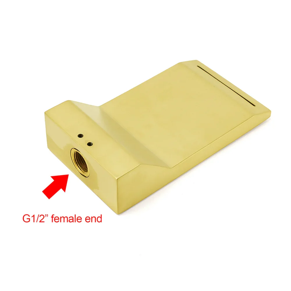 Brushed Gold Square Cubic Shower Bathtub Waterfall Spout Filler Outlet 1/2" End - Image 6