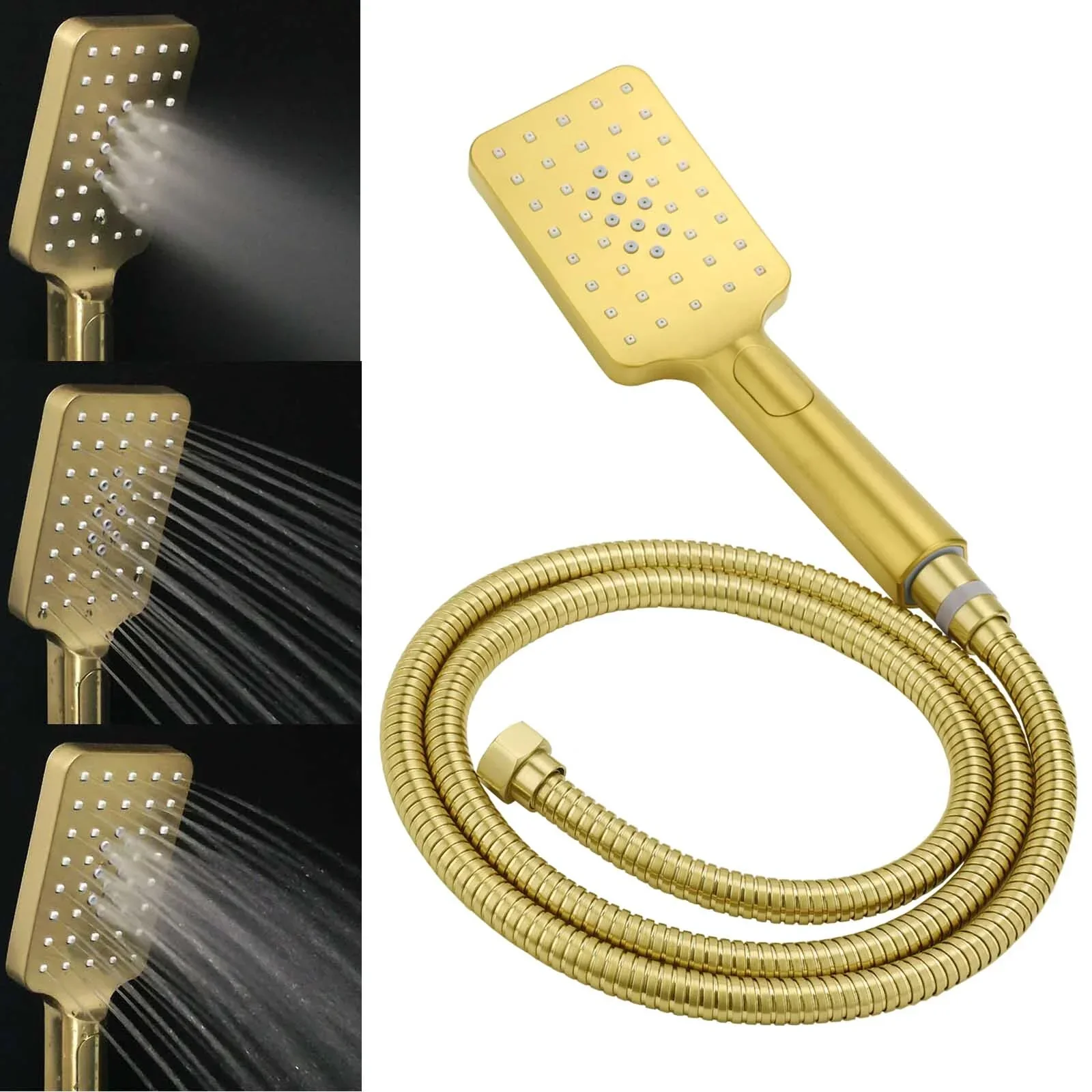 Brushed Gold Twin Shower 10" Rain Head Handheld Diverter Wall Arm Set Square Mixer - Image 7