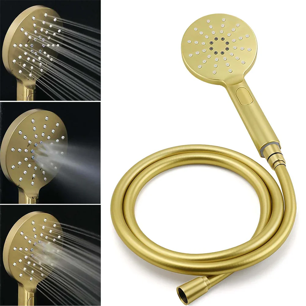 Brushed Gold Twin Shower Large Round 12" Rain Head Handheld Silde Wall Rail Arm Mixer Valve - Image 7