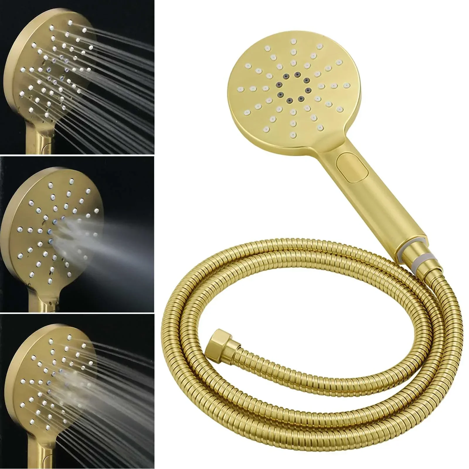 Brushed Gold Twin Shower Large Round 12" Rain Head Handheld Silde Wall Rail Arm Small Face Mixer - Image 7