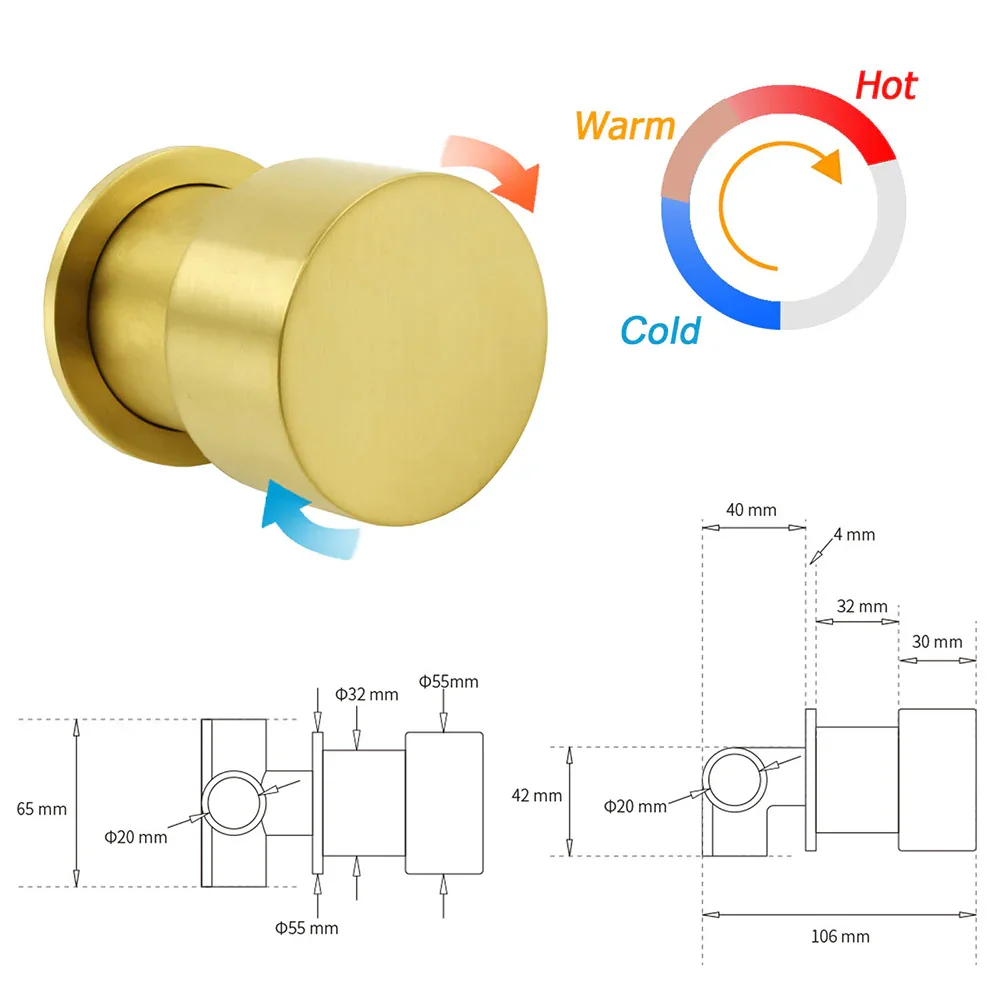 Brushed Gold Twin Shower Large Round 12" Rain Head Metal Rose Silde Wall Rail Arm Mixer Valve - Image 8