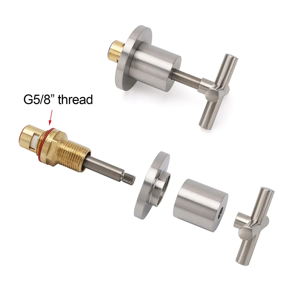 Brushed Nickel 1/4 Turn Twin Shower Taps Set Hot Cold Water Control Vanity Mixer - Image 4