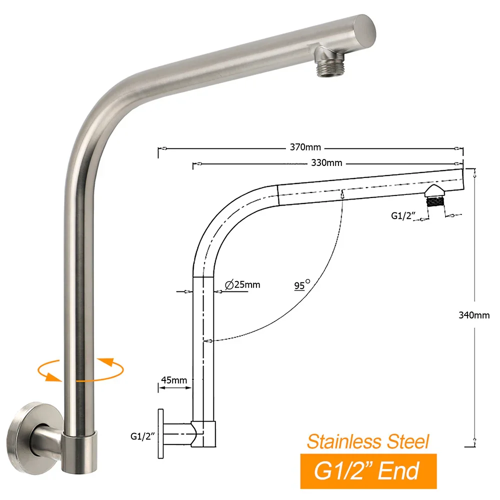 Brushed Nickel 10" Round Rainfall Shower Head 360°Swivel Gooseneck Wall Arm Set - Image 2