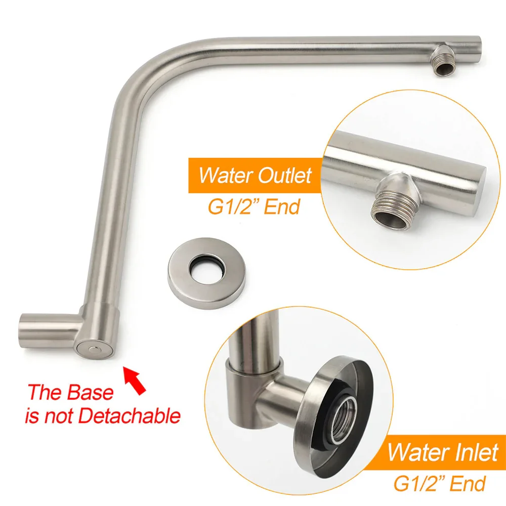 Brushed Nickel 12" Round Rainfall Shower Head 360°Swivel Gooseneck Wall Arm Set - Image 3