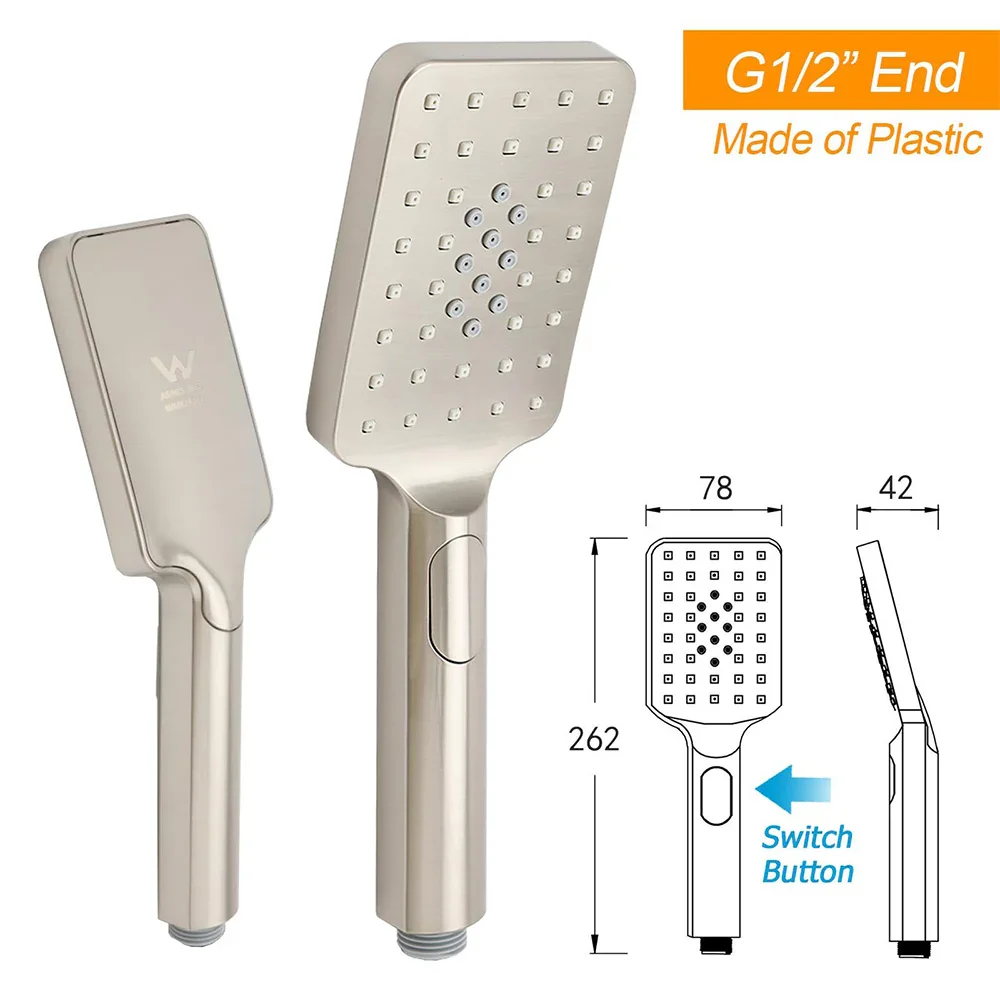 Brushed Nickel 2in1 Square 12" Thin Rainfall Head Shower 3 Modes Handheld Sliding Rail Arm Set - Image 9