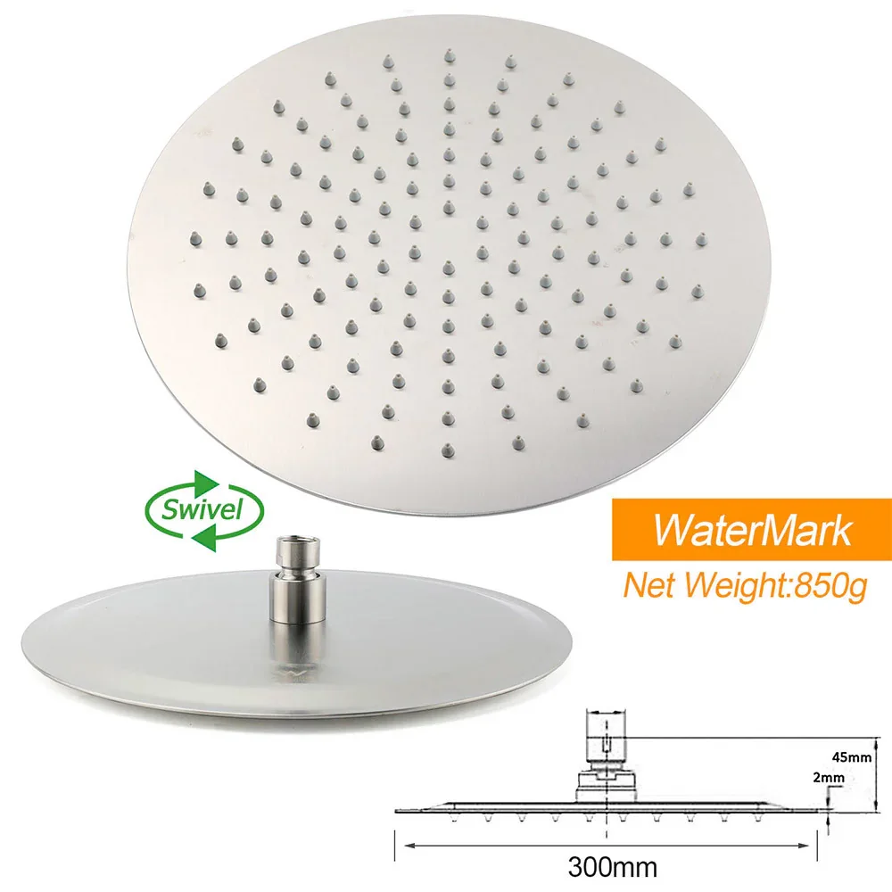 Brushed Nickel Dual Shower Set Sliding Rail Arm 12" Round Head Handheld Wall Mixer Valve - Image 6