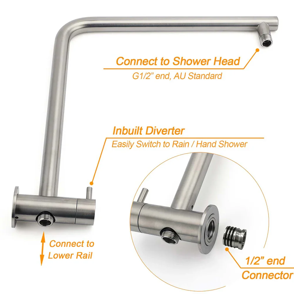 Brushed Nickel Dual Shower Set Sliding Rail Arm 8" Round Head Handheld Twin Taps Valve - Image 4