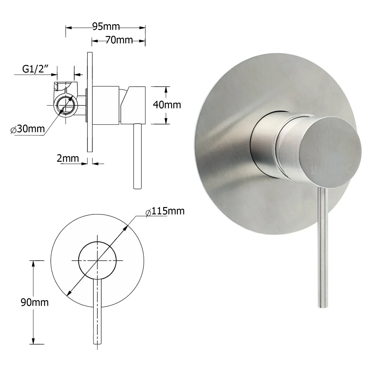 Brushed Nickel Round 8" Rain Head Shower Handheld Sliding Rail Arm Mixer 2in1 Set - Image 9