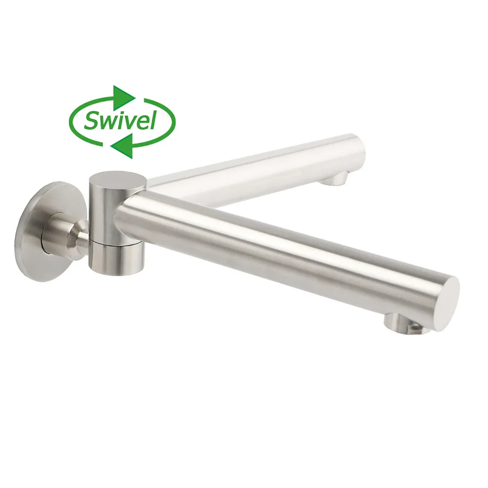 Brushed Nickel Round Basin Wall Mounted Faucet Outlet 180 Swivel Vanity Bathtub Spout - Image 4