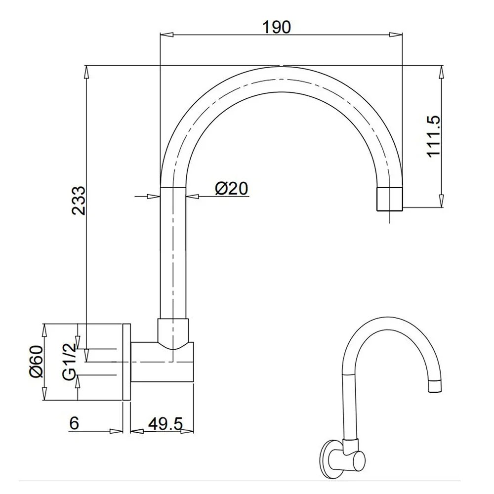 Brushed Nickel Round Gooseneck Arm Faucet Water Outlet Wall Mount Bathtub Spout - Image 6