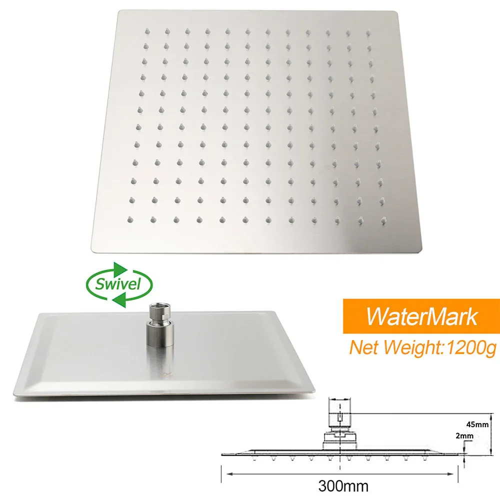 Brushed Nickel Square 2in1 Shower Set Large 12" Rain Head 3 Modes Handheld Silding Rail Arm - Image 6