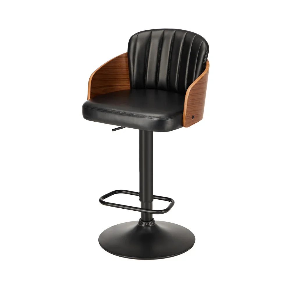 2x Bar Stools Swivel Counter Gas Lift Chair Leather Black - Image 3