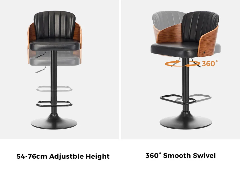 2x Bar Stools Swivel Counter Gas Lift Chair Leather Black - Image 4