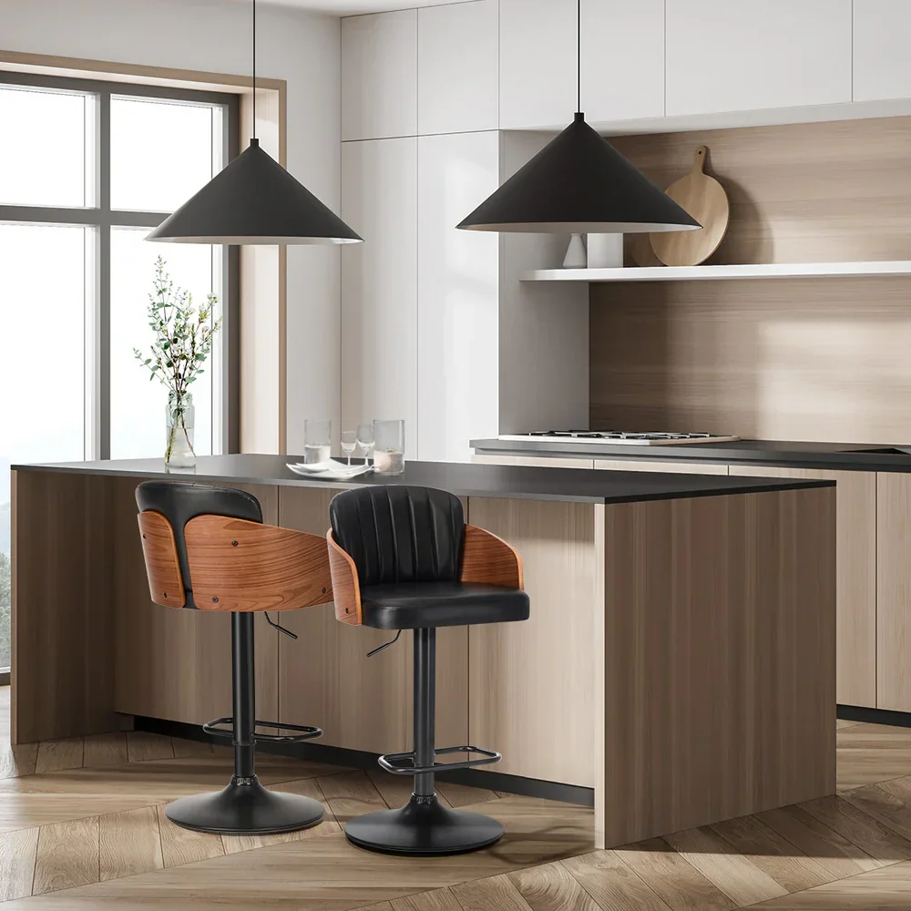 2x Bar Stools Swivel Counter Gas Lift Chair Leather Black - Image 6