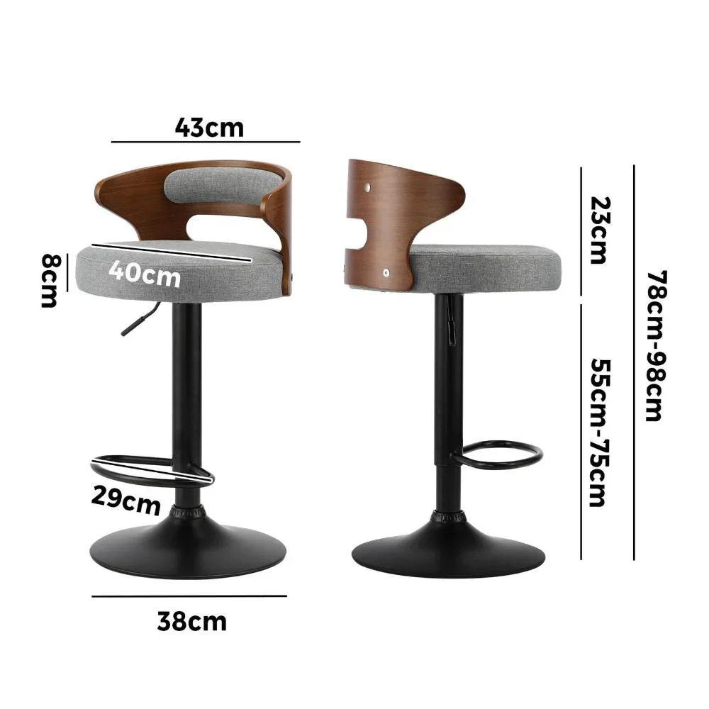 Bar Stools Gas Lift Swivel Wooden Grey x2 - Image 2