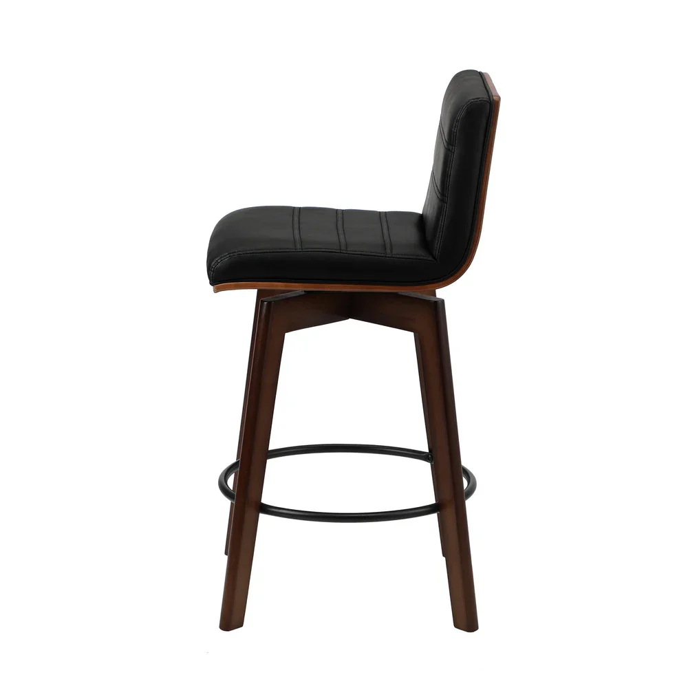 2x Wooden Bar Stools Swivel Chairs PU Leather - Image 3